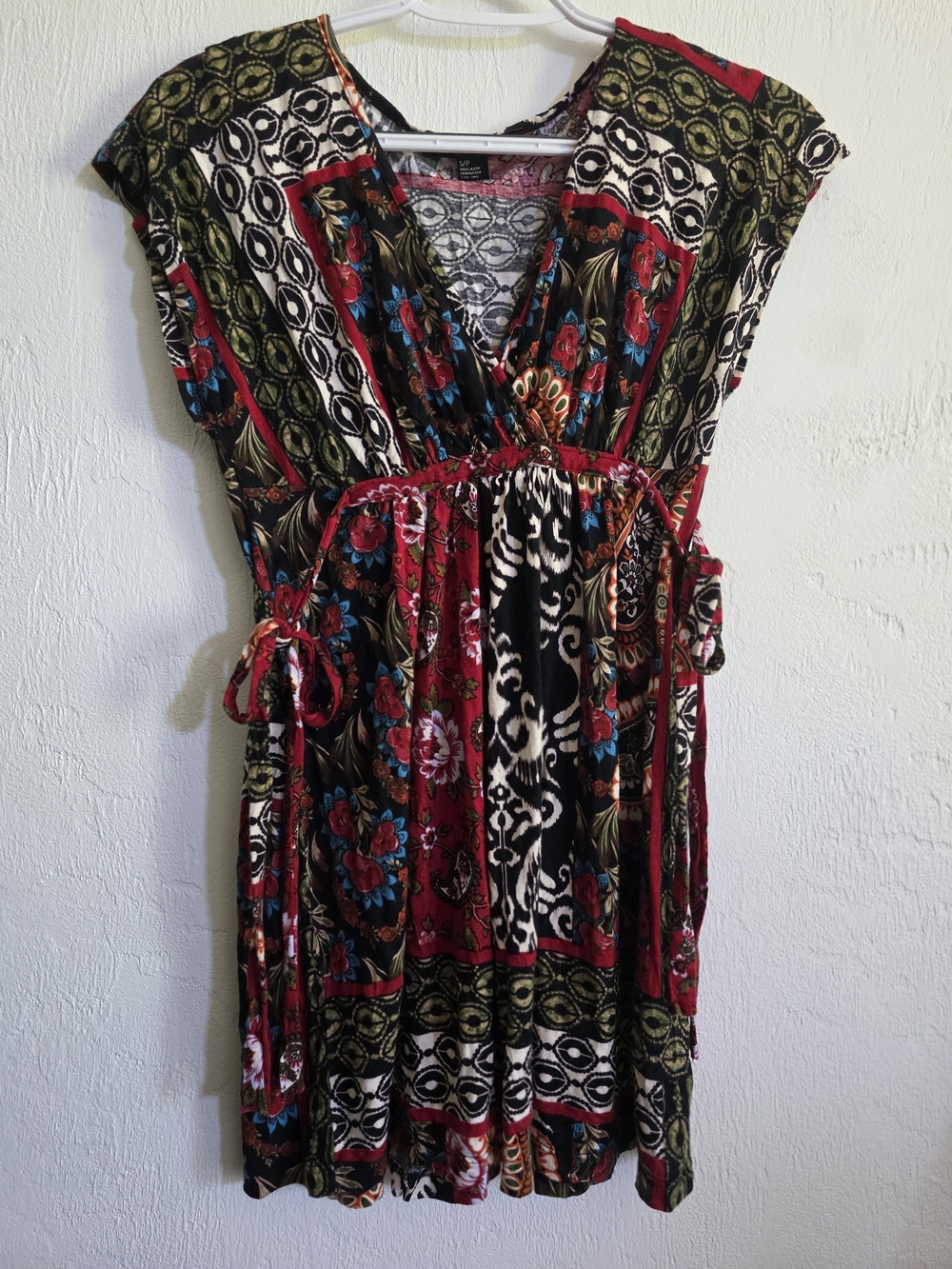 Forever 21 Boho Patchwork Floral Mini Dress V-Neck